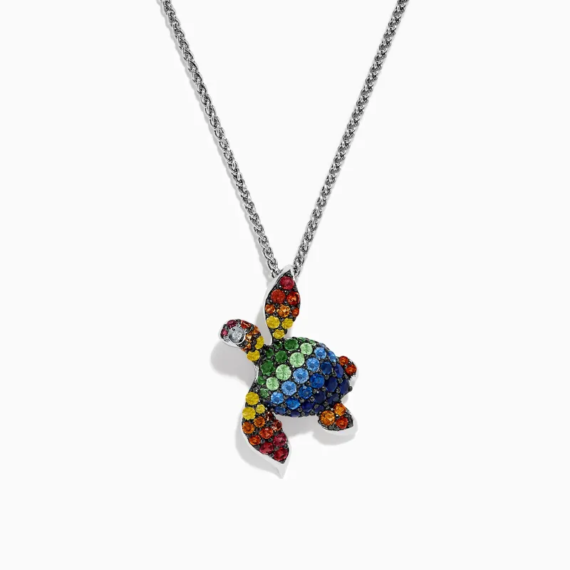 925 Seaside Sterling Silver Multi Sapphires Turtle Pendant sold by Effy