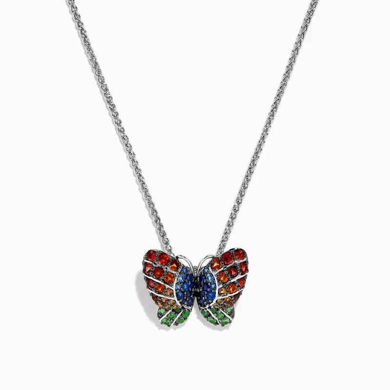 Nature Sterling Silver Multi Sapphires Butterfly Pendant sold by Effy
