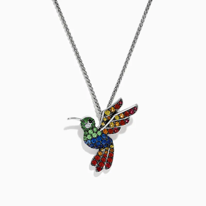 925 Safari Sterling Silver Multi Sapphires Humming Bird Pendant sold by Effy