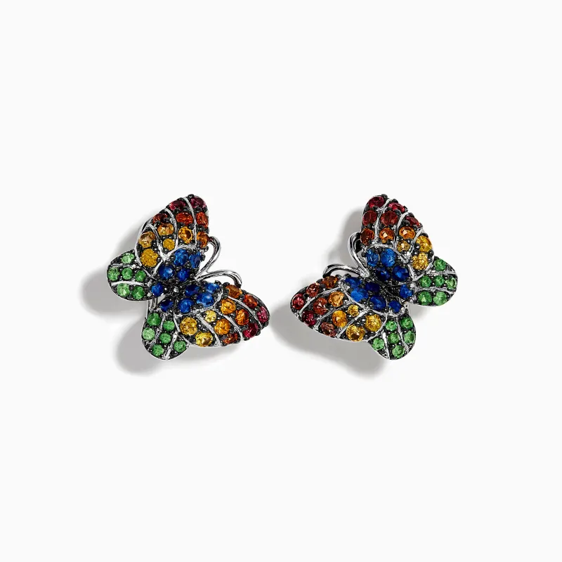 Nature Sterling Silver Multi Gemstone Butterfly Earrings sold by Effy
