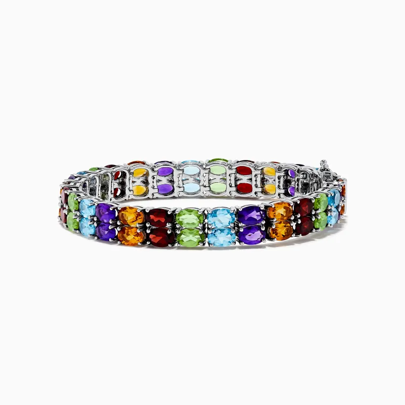 925 Mosaic Sterling Silver Double Row Multi Gemstone Tennis Bracelet sold by Effy