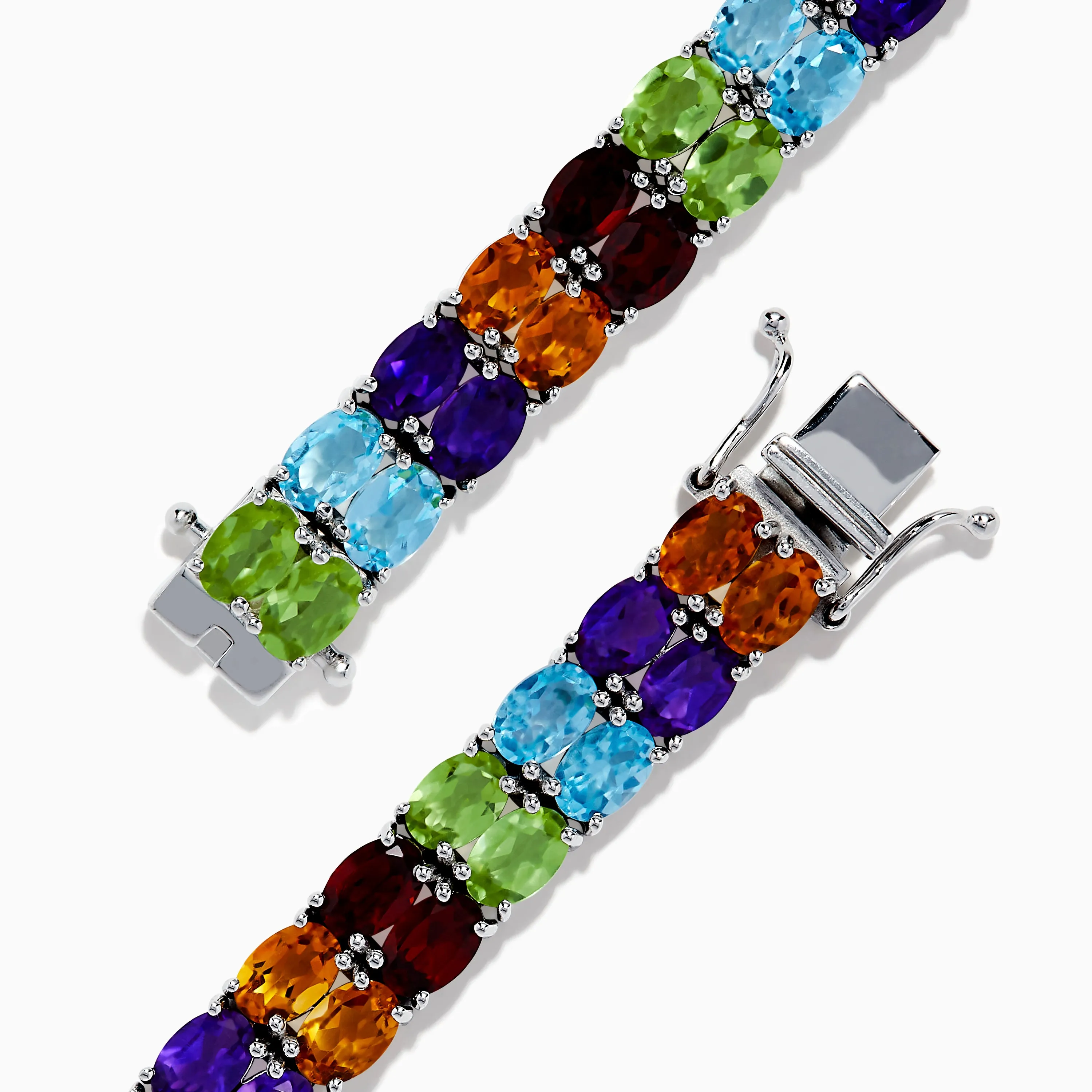 925 Mosaic Sterling Silver Double Row Multi Gemstone Tennis Bracelet sold by Effy product image thumbnail 2