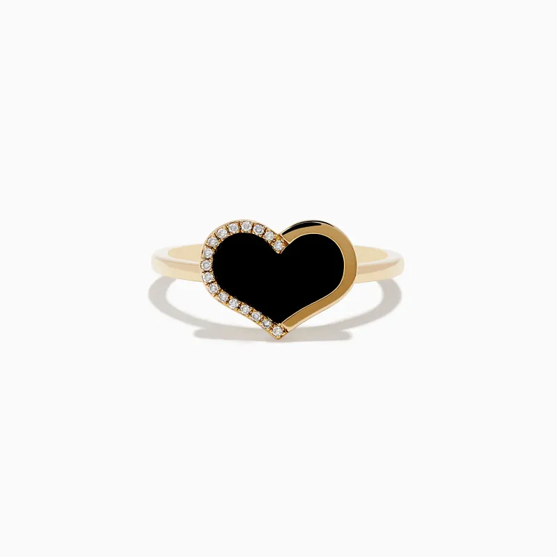 Eclipse 14K Yellow Gold Onyx and Diamond Heart Ring sold by Effy