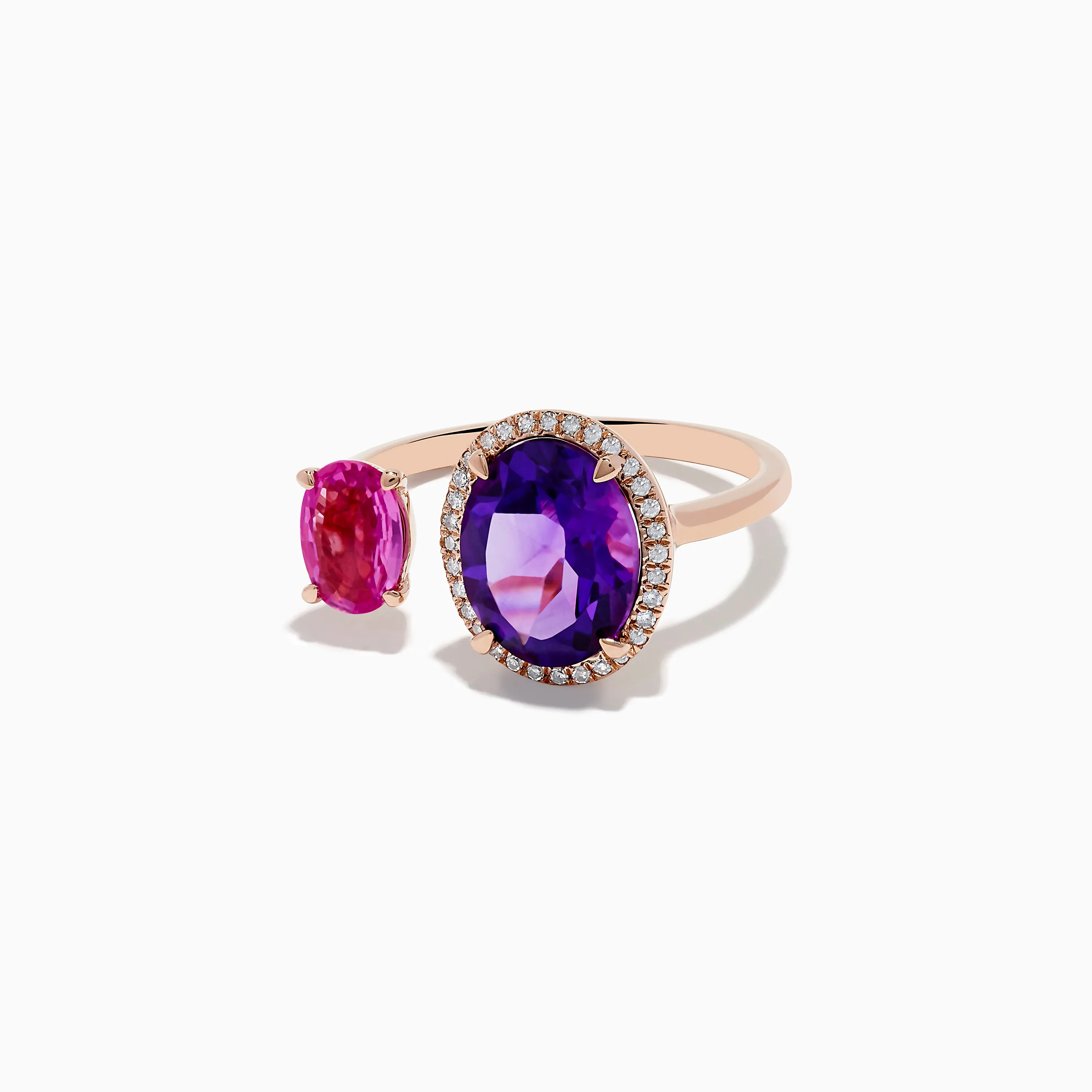 14K Rose Gold Amethyst, Pink Sapphire, and Diamond Toi Et Moi Ring sold by Effy product image thumbnail 2