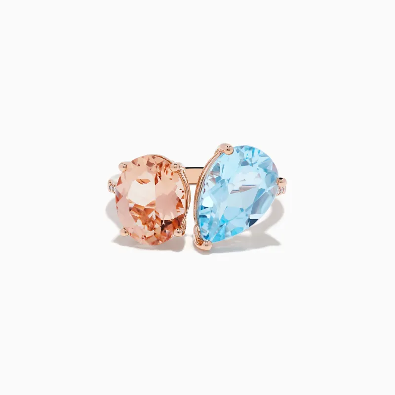 14K Rose Gold Blue Topaz, Morganite, and Diamond Toi Et MoiRing sold by Effy