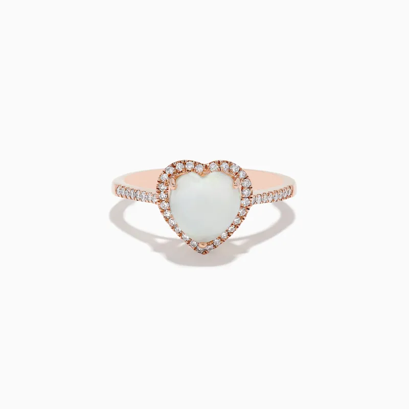 Aurora 14K Rose Gold Diamond and Opal Heart Ring sold by Effy