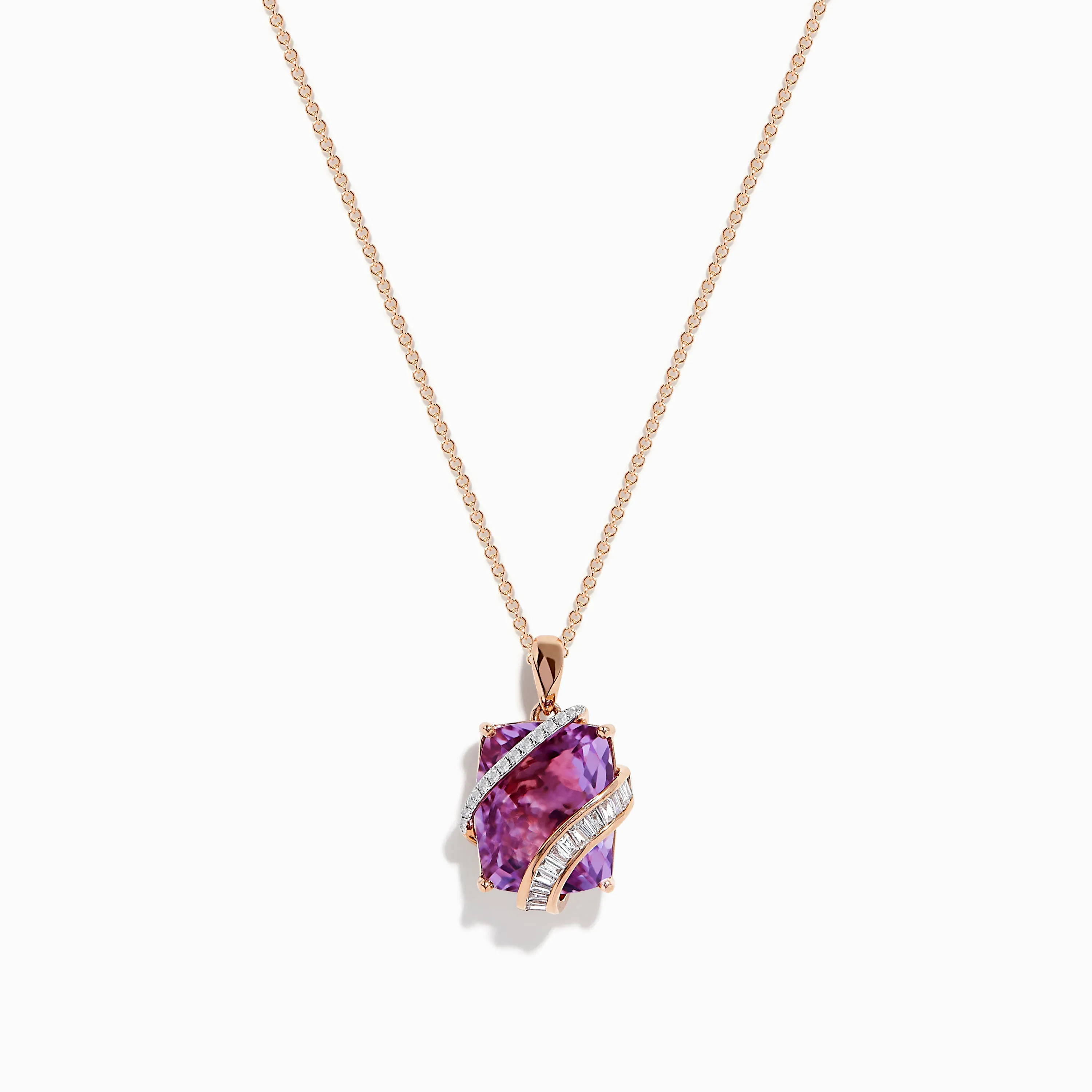 14K Rose Gold Pink Amethyst and Diamond Pendant sold by Effy