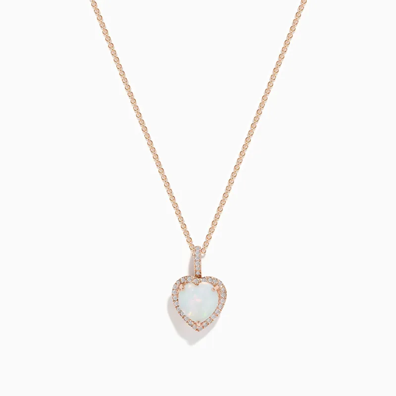 Aurora 14K Rose Gold Diamond and Heart Opal Pendant sold by Effy