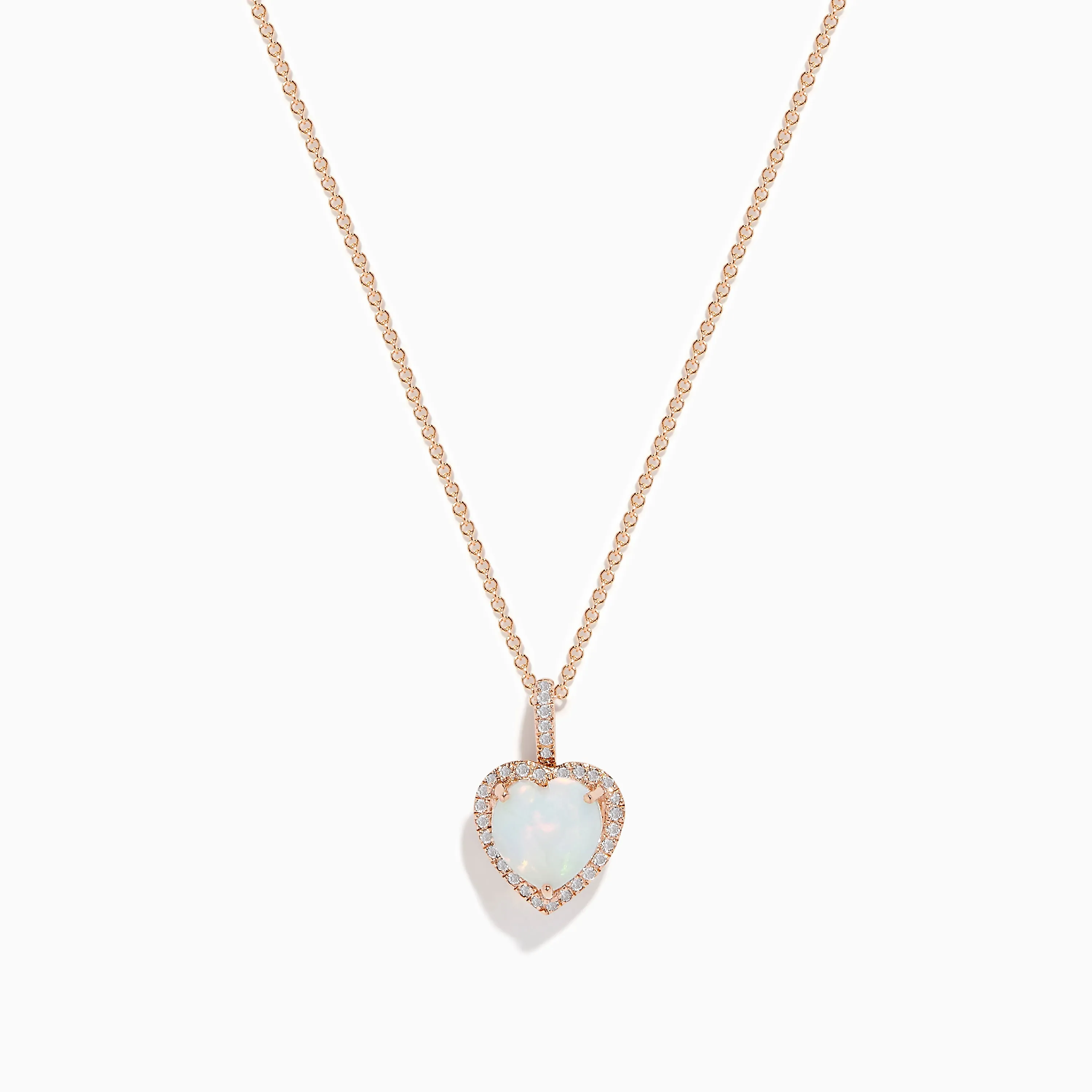 Aurora 14K Rose Gold Diamond and Heart Opal Pendant sold by Effy