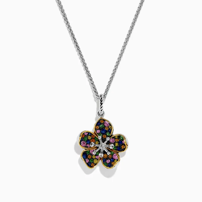 Splash Sterling Silver Diamond, Sapphires & Tsavorite Flower Necklace sold by Effy