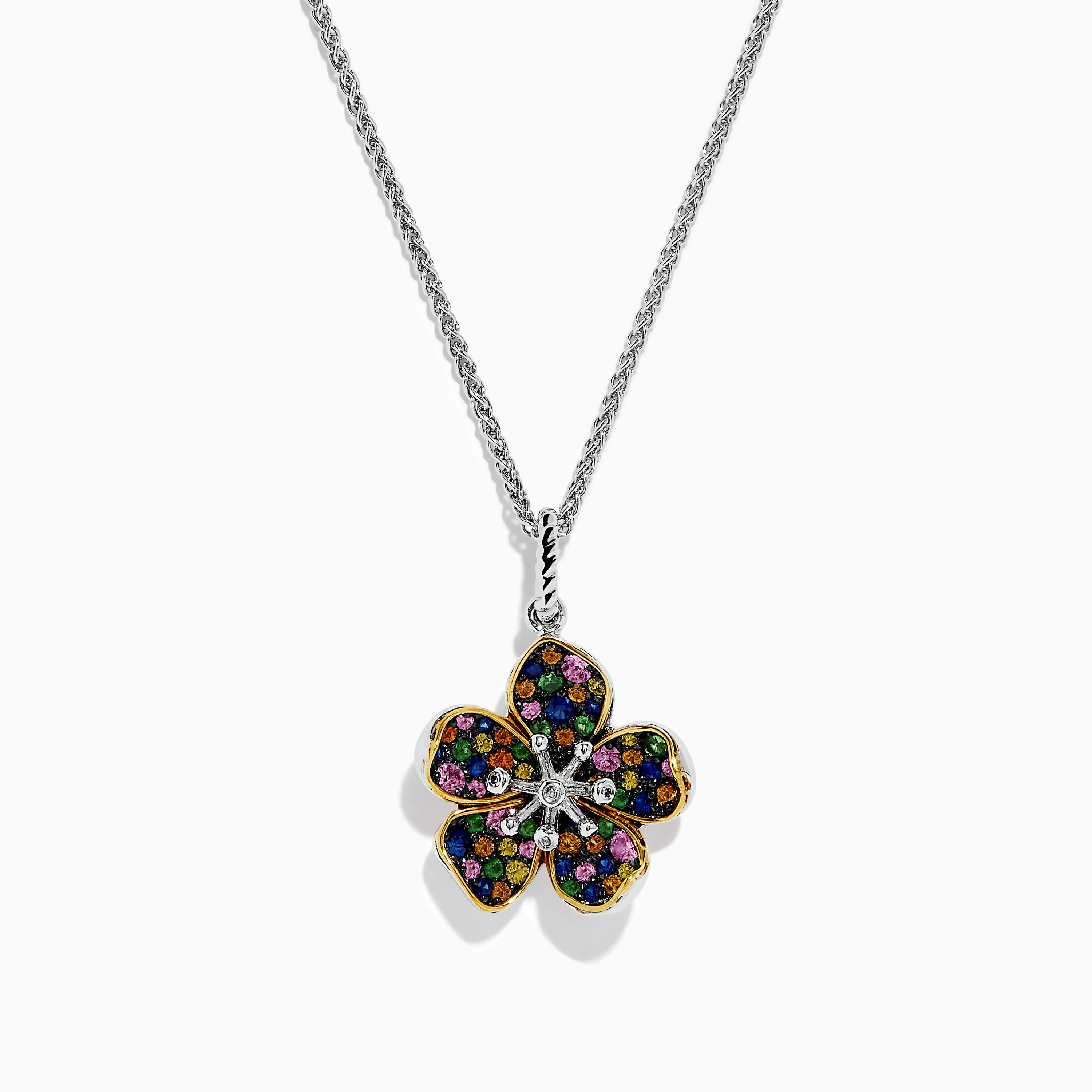 Splash Sterling Silver Diamond, Sapphires & Tsavorite Flower Necklace sold by Effy