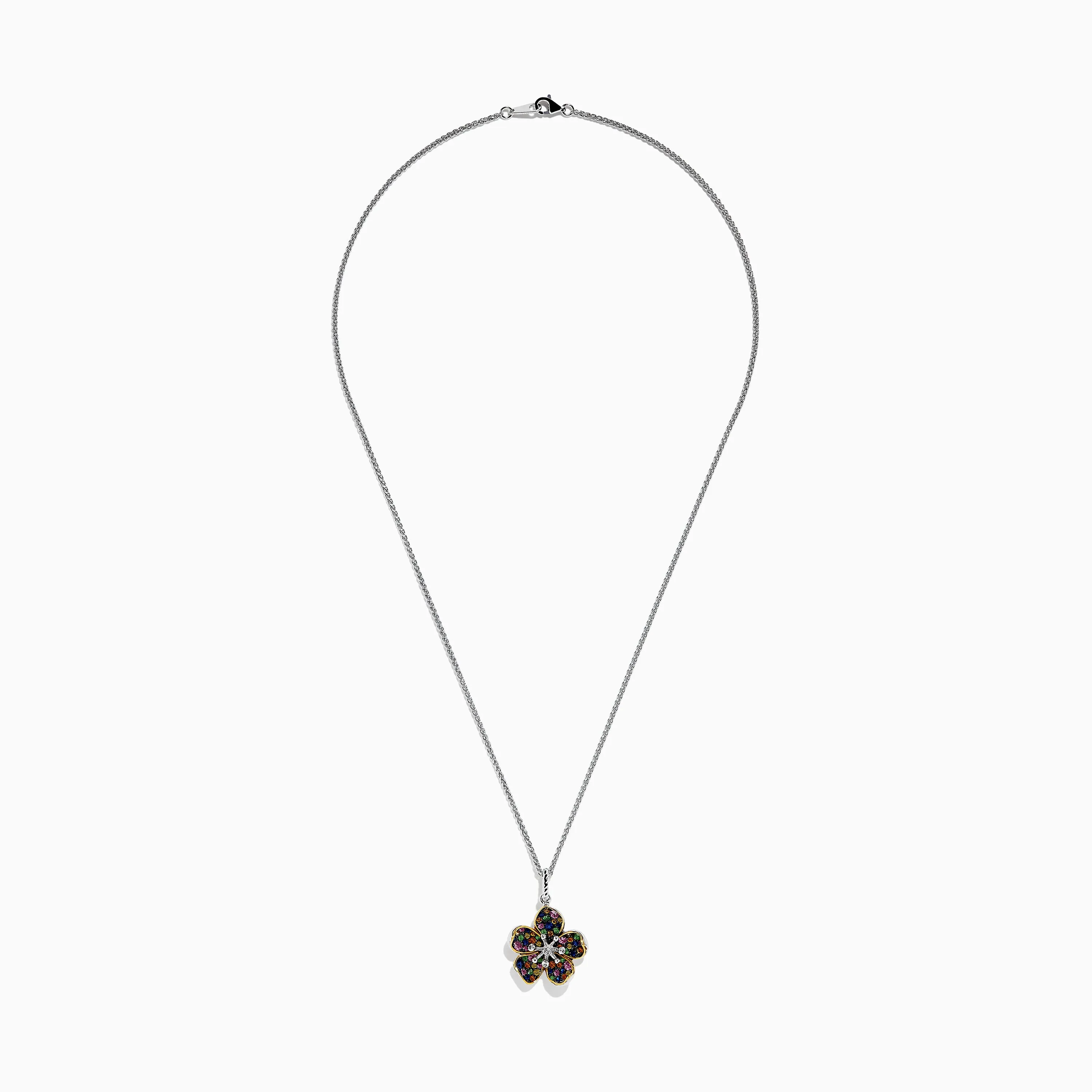 Splash Sterling Silver Diamond, Sapphires & Tsavorite Flower Necklace sold by Effy product image thumbnail 2