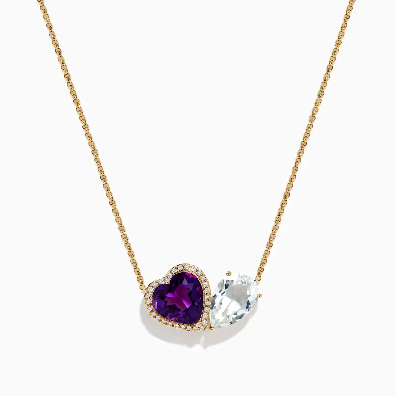 14K Yellow Gold Amethyst, White Topaz, and Diamond Necklace sold by Effy