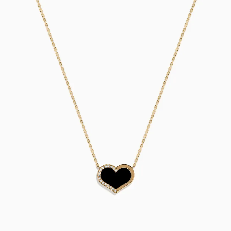Eclipse 14K Yellow Gold Onyx and Diamond Heart Necklace sold by Effy