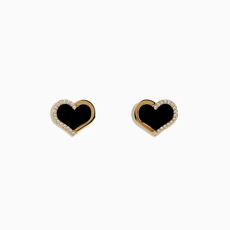 Eclipse 14K Yellow Gold Onyx and Diamond Heart Earrings sold by Effy