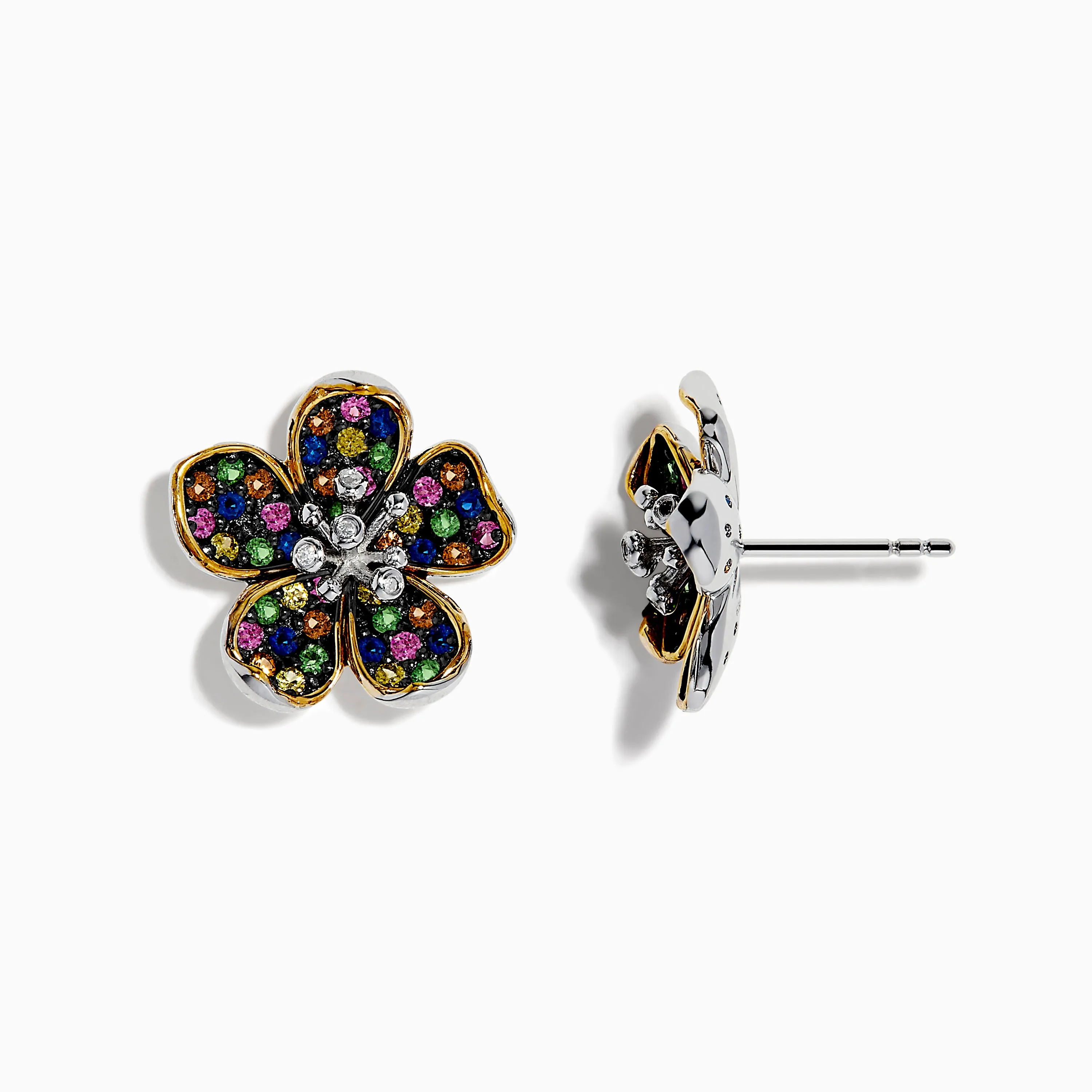 Splash Sterling Silver Diamond, Sapphires & Tsavorite Flower Earrings sold by Effy product image thumbnail 2