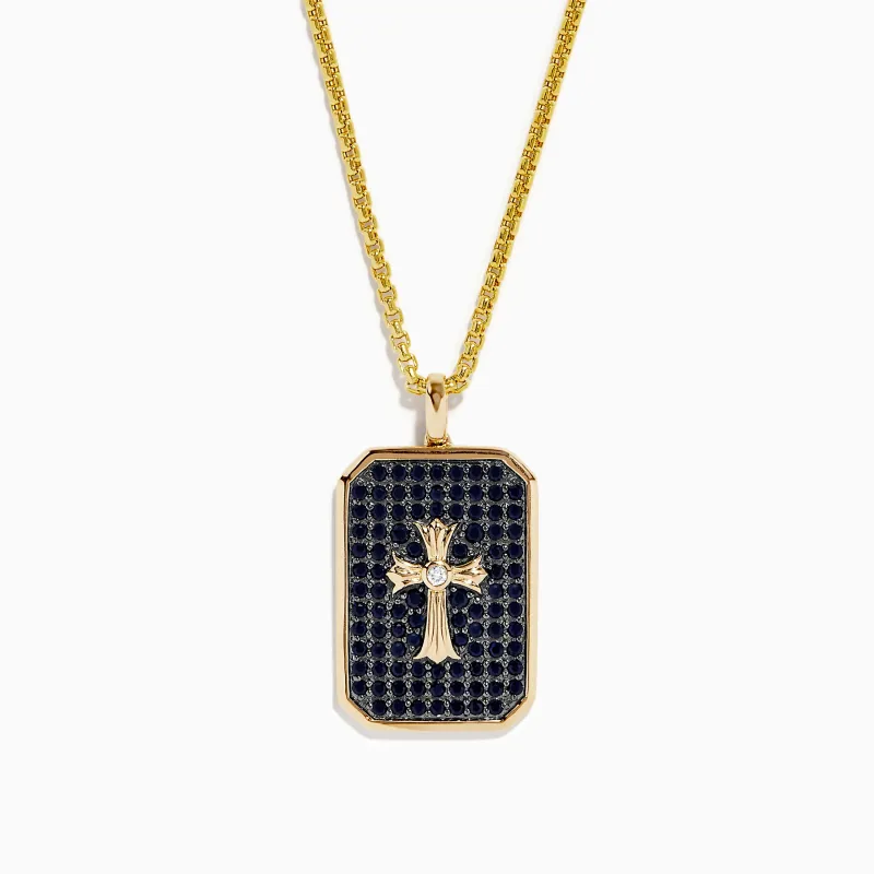Men's 14K Yellow Gold Diamond and Black Sapphire Cross Pendant sold by Effy
