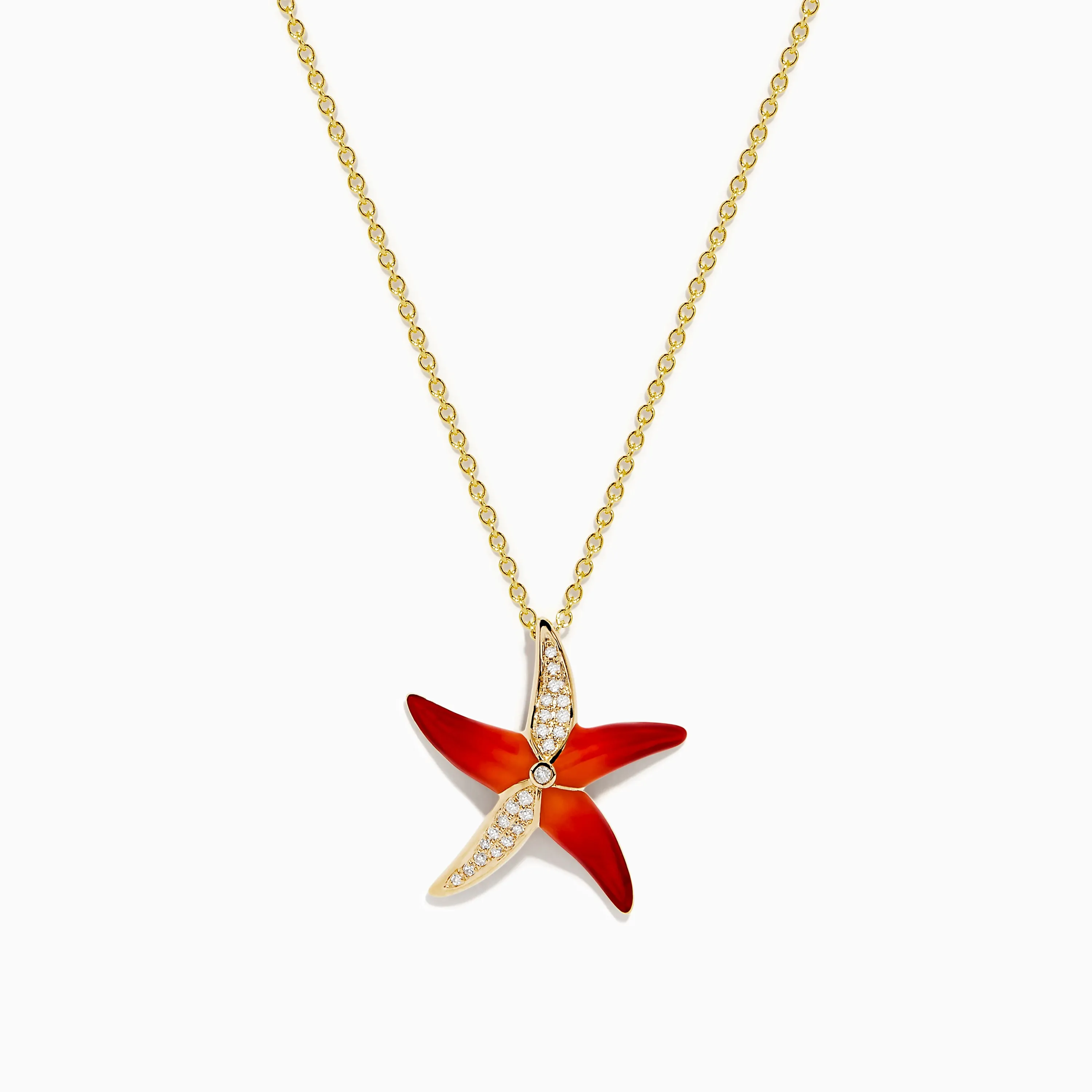 Seaside 14K Orange Enamel and Diamond Starfish Pendant sold by Effy
