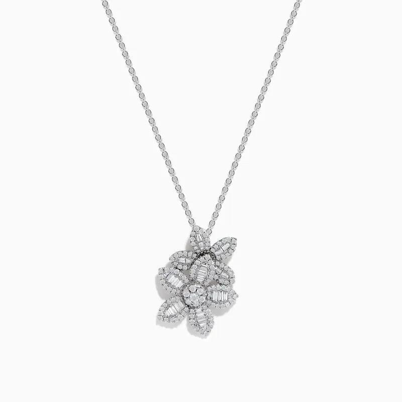 Nature 14K White Gold Diamond Flower Pendant sold by Effy