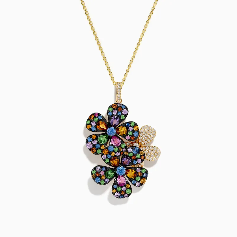 Watercolors 14K Yellow Gold Multi Sapphire Flowers Pendant sold by Effy
