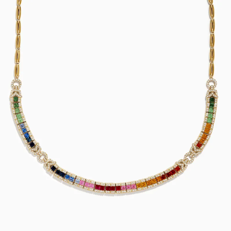 Watercolors 14K Yellow Gold Multi Sapphire and Diamond Necklace sold by Effy