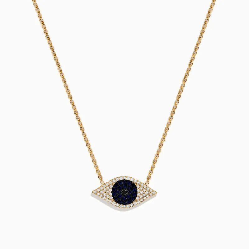 Novelty 14K Yellow Gold Blue Sapphire and Diamond Evil Eye Necklace sold by Effy