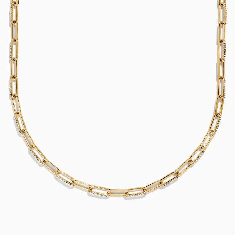 D'oro 14 Karat Yellow Gold Paperclip Chain Link Diamond Necklace sold by Effy