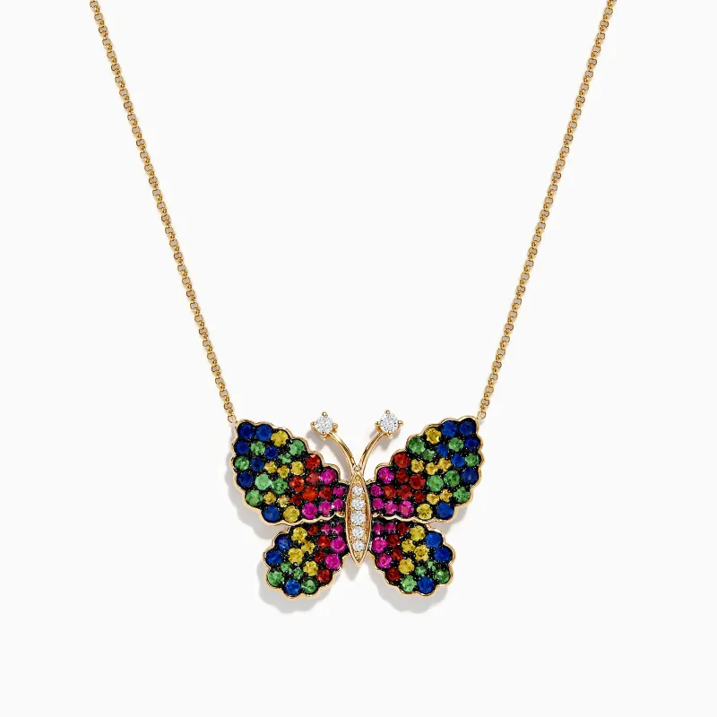Watercolors 14 Karat Yellow Gold Multi Sapphire Butterfly Necklace sold by Effy