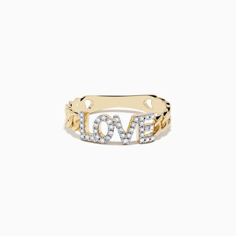 D'Oro 14K Yellow Gold Diamond "LOVE" Chain Link Ring sold by Effy