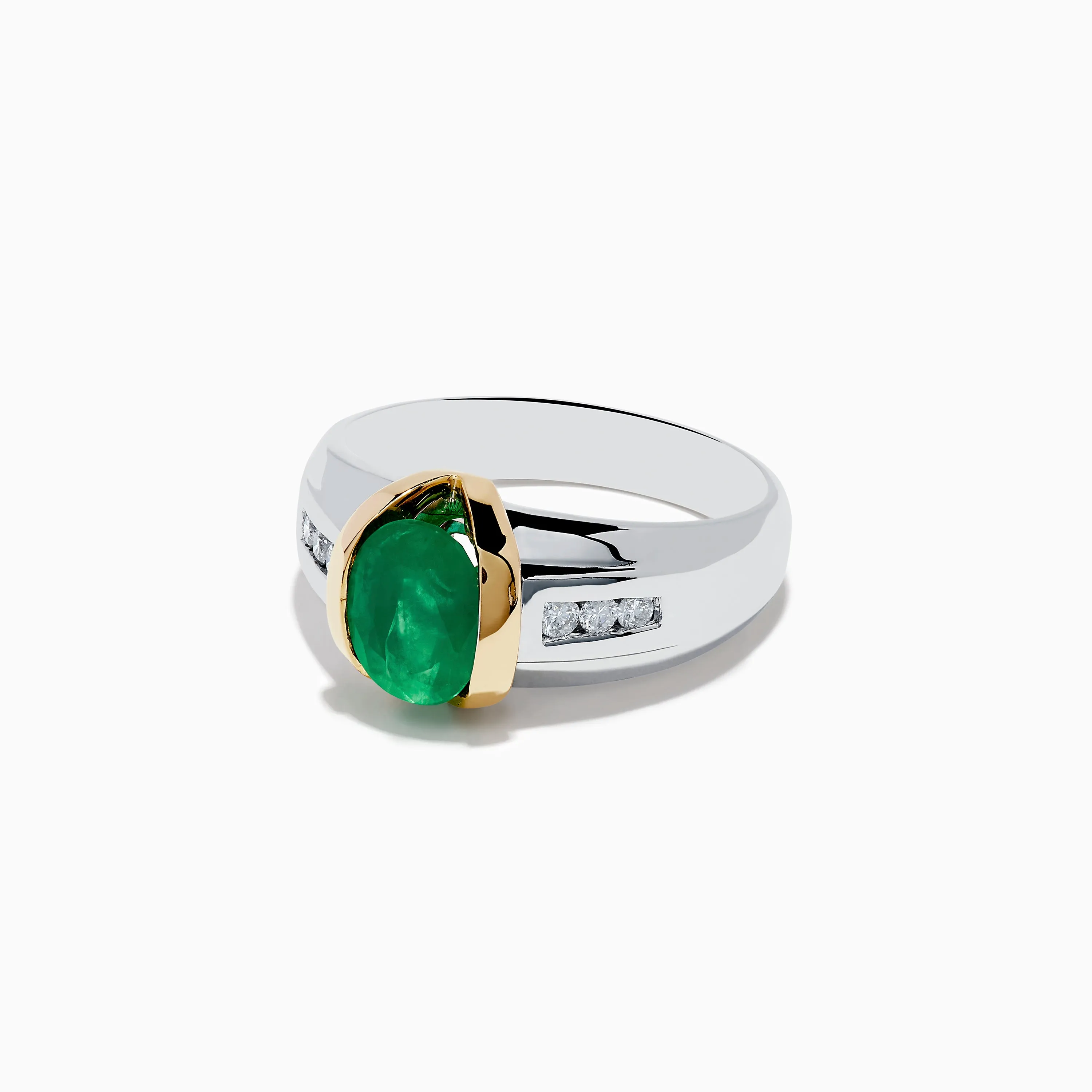 Mens 14K Two-Tone Gold Emerald and Diamond Ring sold by Effy product image thumbnail 2