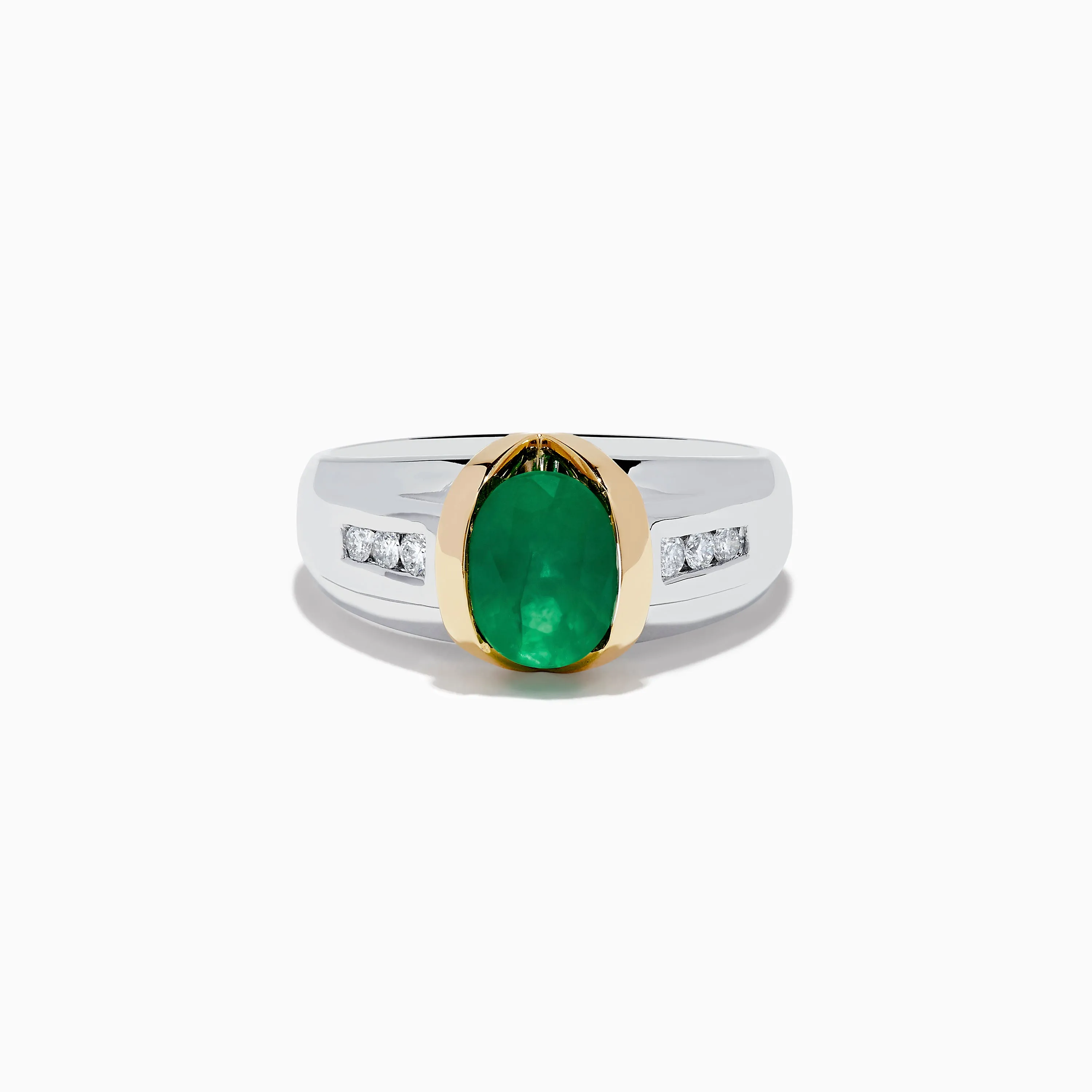 Mens 14K Two-Tone Gold Emerald and Diamond Ring sold by Effy