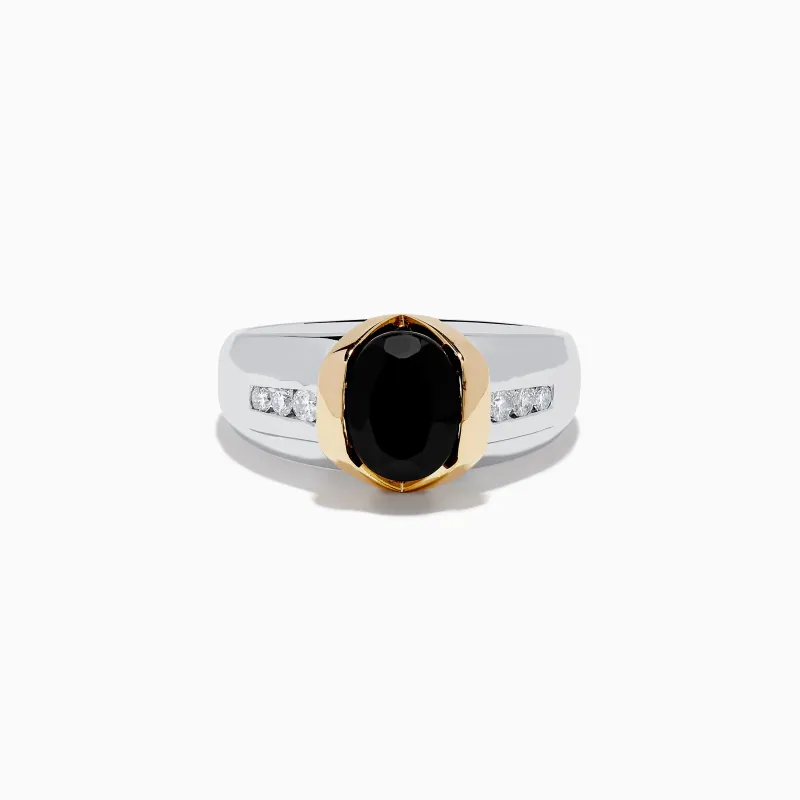 Men's 14K Two-Tone Onyx and Diamond Ring sold by Effy