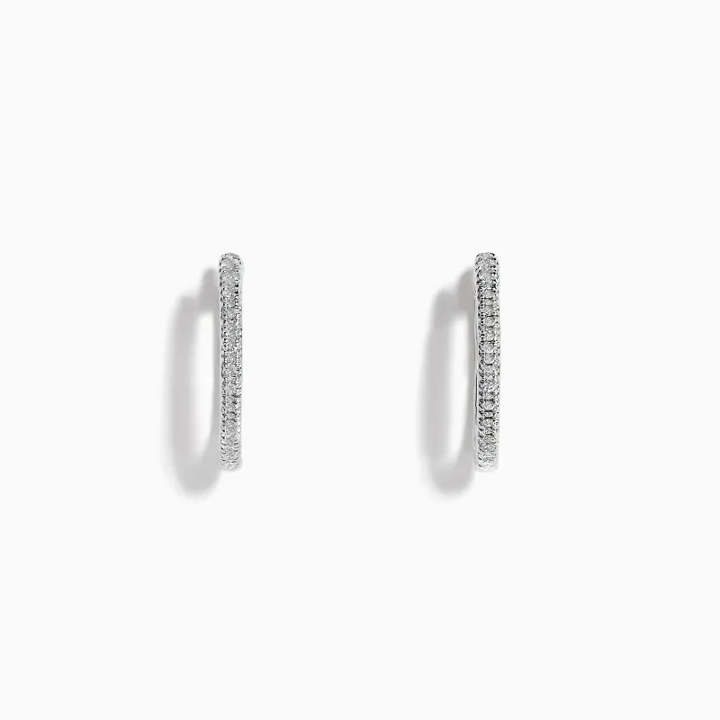 Pave Classica 14k White Gold Diamond Hoop Earrings sold by Effy