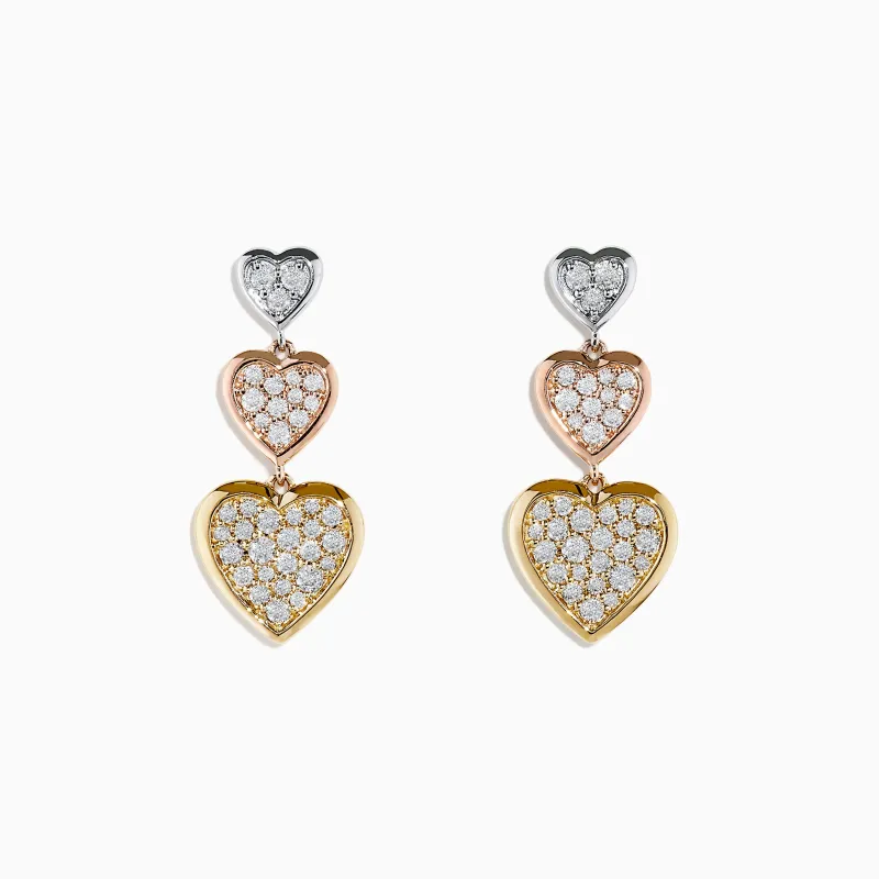 Trio 14K Three Tone Gold Diamond Heart Drop Earrings 0.65 TCW sold by Effy