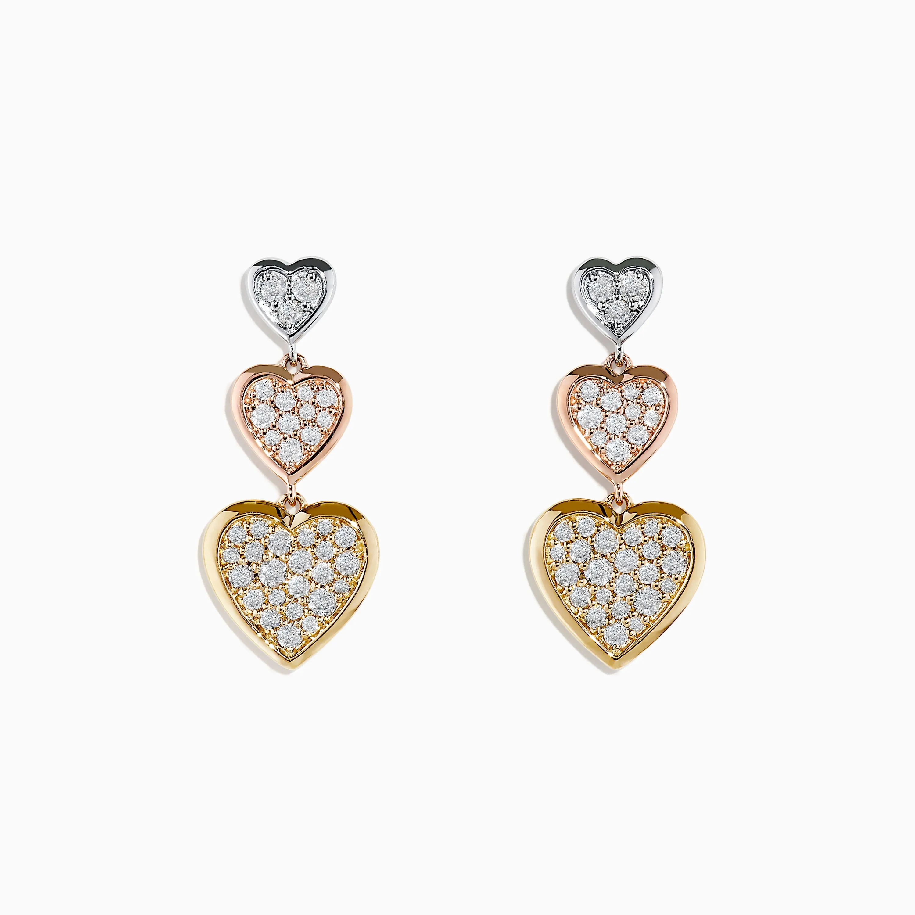 Trio 14K Three Tone Gold Diamond Heart Drop Earrings 0.65 TCW sold by Effy