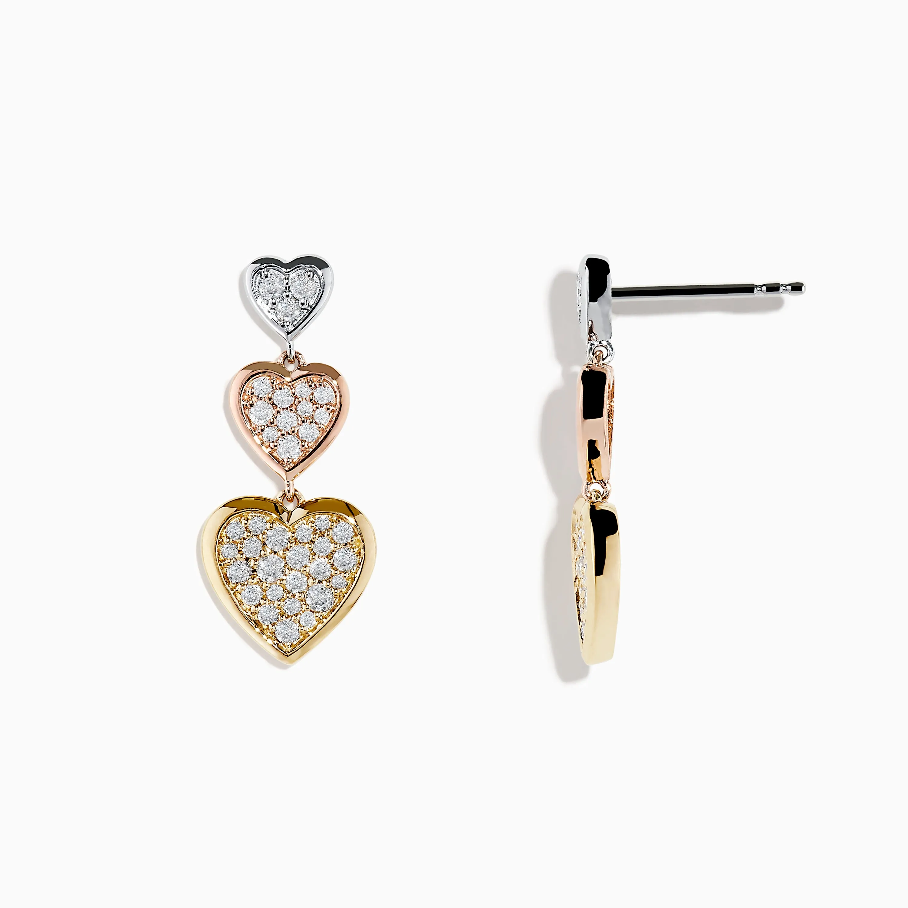 Trio 14K Three Tone Gold Diamond Heart Drop Earrings 0.65 TCW sold by Effy product image thumbnail 2