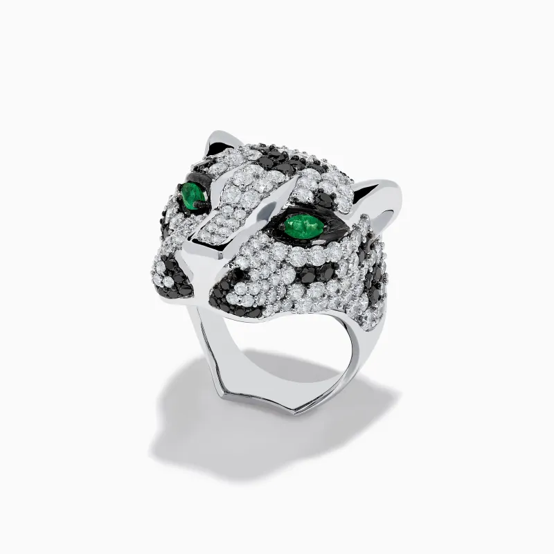 Signature Panther Head 14K White Gold Diamond & Emerald Ring sold by Effy
