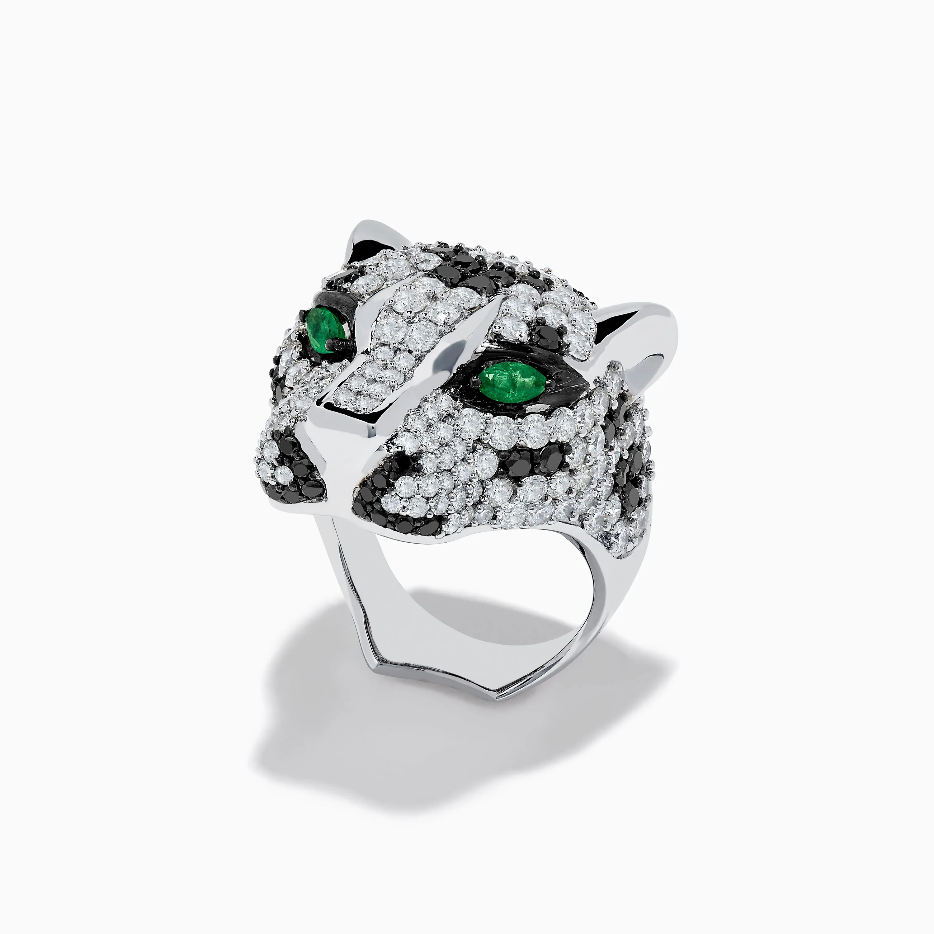 Signature Panther Head 14K White Gold Diamond & Emerald Ring sold by Effy