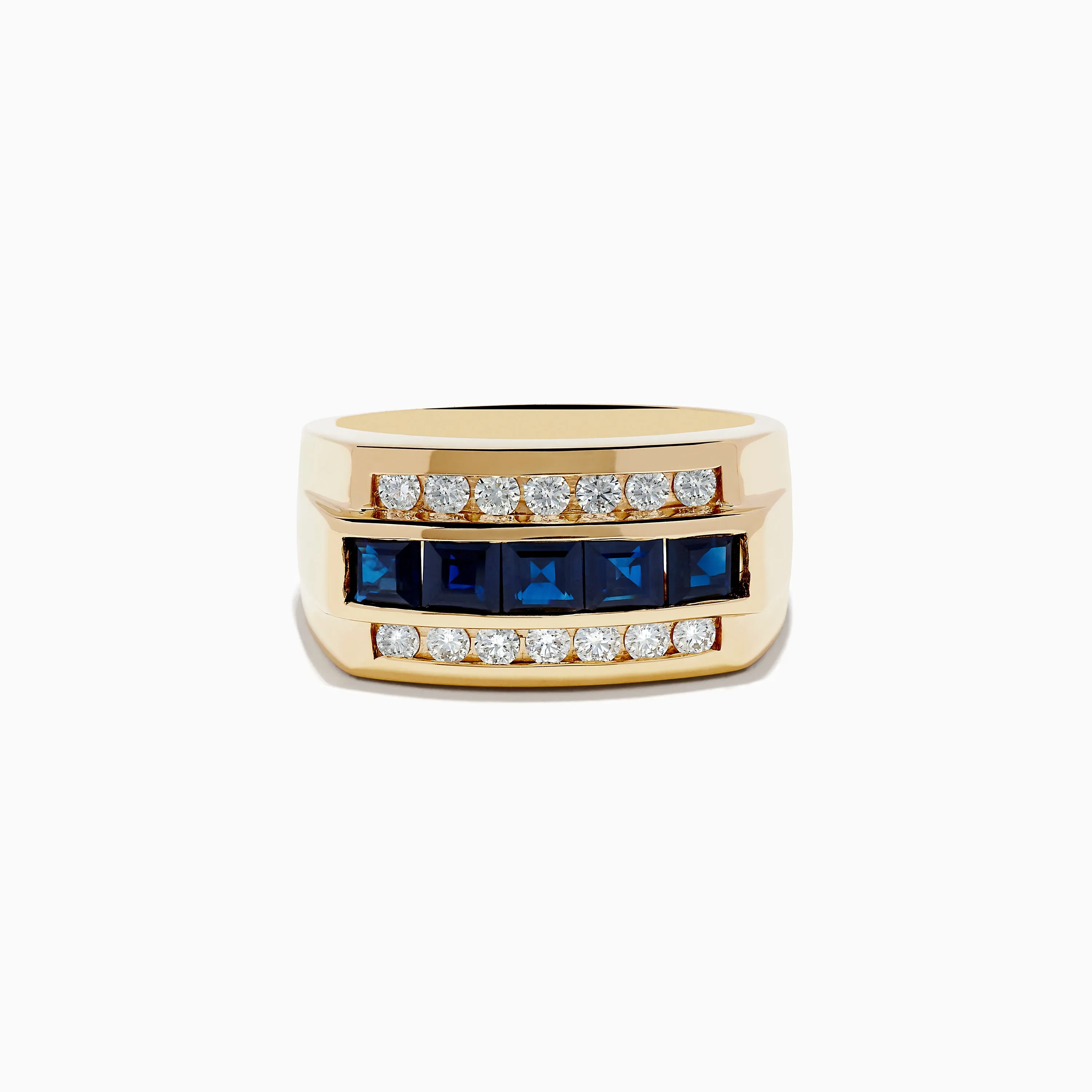 Men's 14k Yellow Gold Blue Sapphire and Diamond Ring sold by Effy