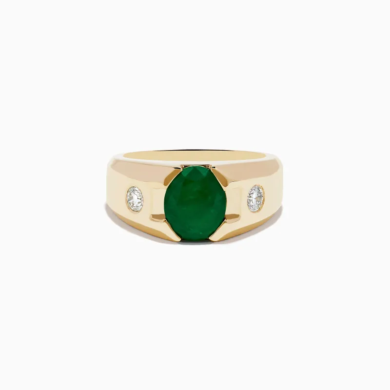 Men's 14K Yellow Gold Emerald and Diamond Ring sold by Effy