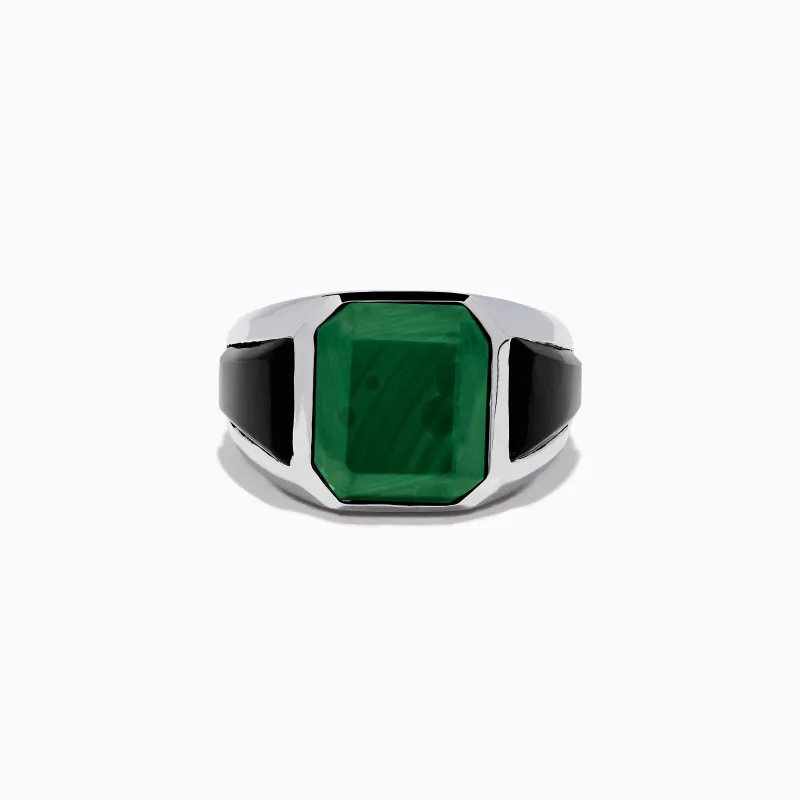 Men's 925 Sterling Silver Malachite and Onyx Ring sold by Effy