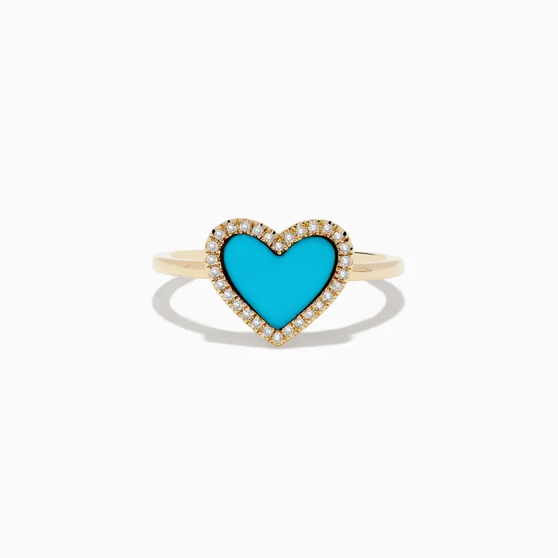 Turquesa 14K Yellow Gold Turquoise and Diamond Heart Ring sold by Effy