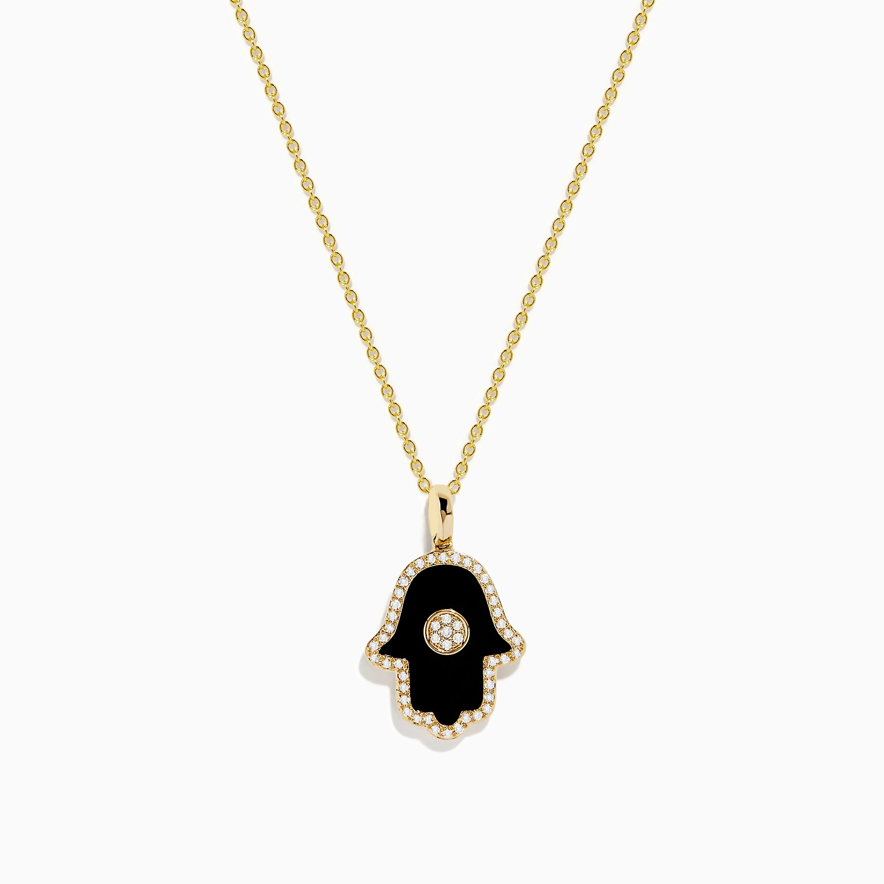 Novelty 14K Yellow Gold Onyx and Diamond Hamsa Pendant sold by Effy