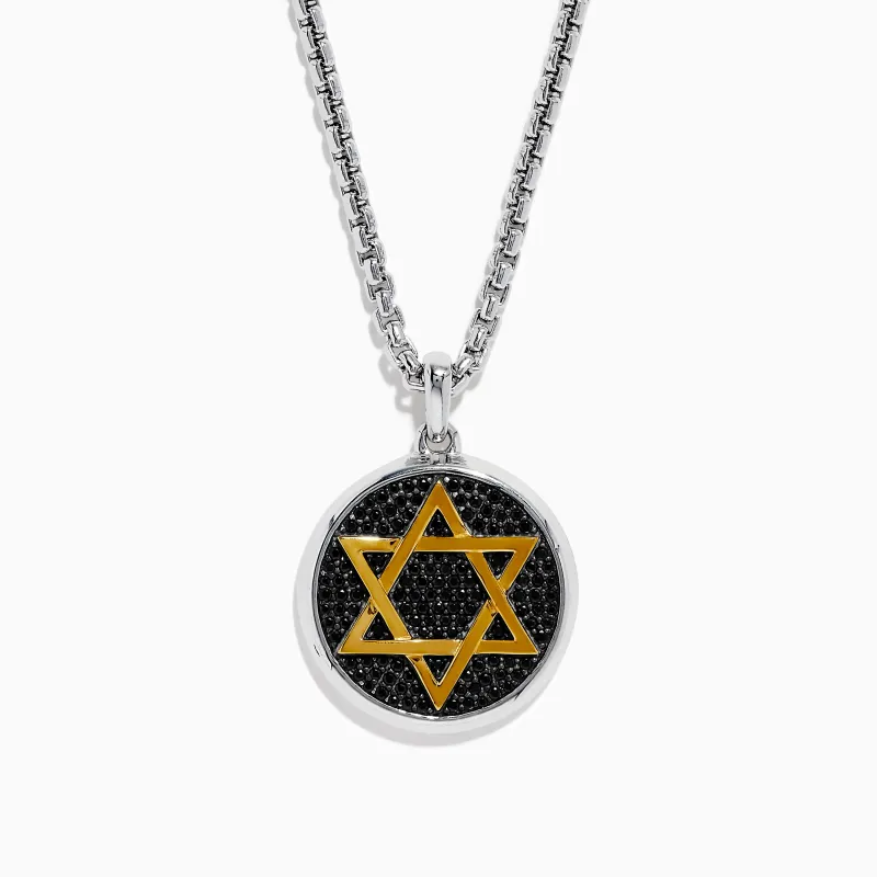 Men's 925 Sterling Silver and Gold Plated Black Spinel Star of David Pendant sold by Effy