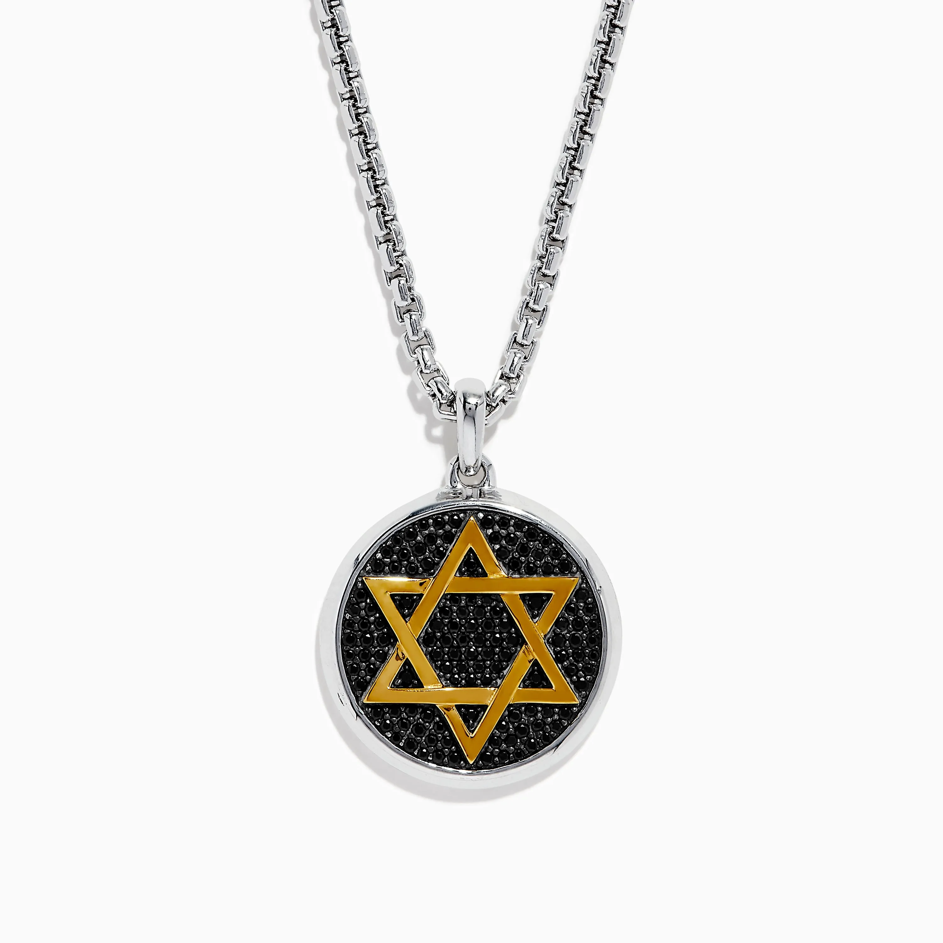 Men's 925 Sterling Silver and Gold Plated Black Spinel Star of David Pendant sold by Effy