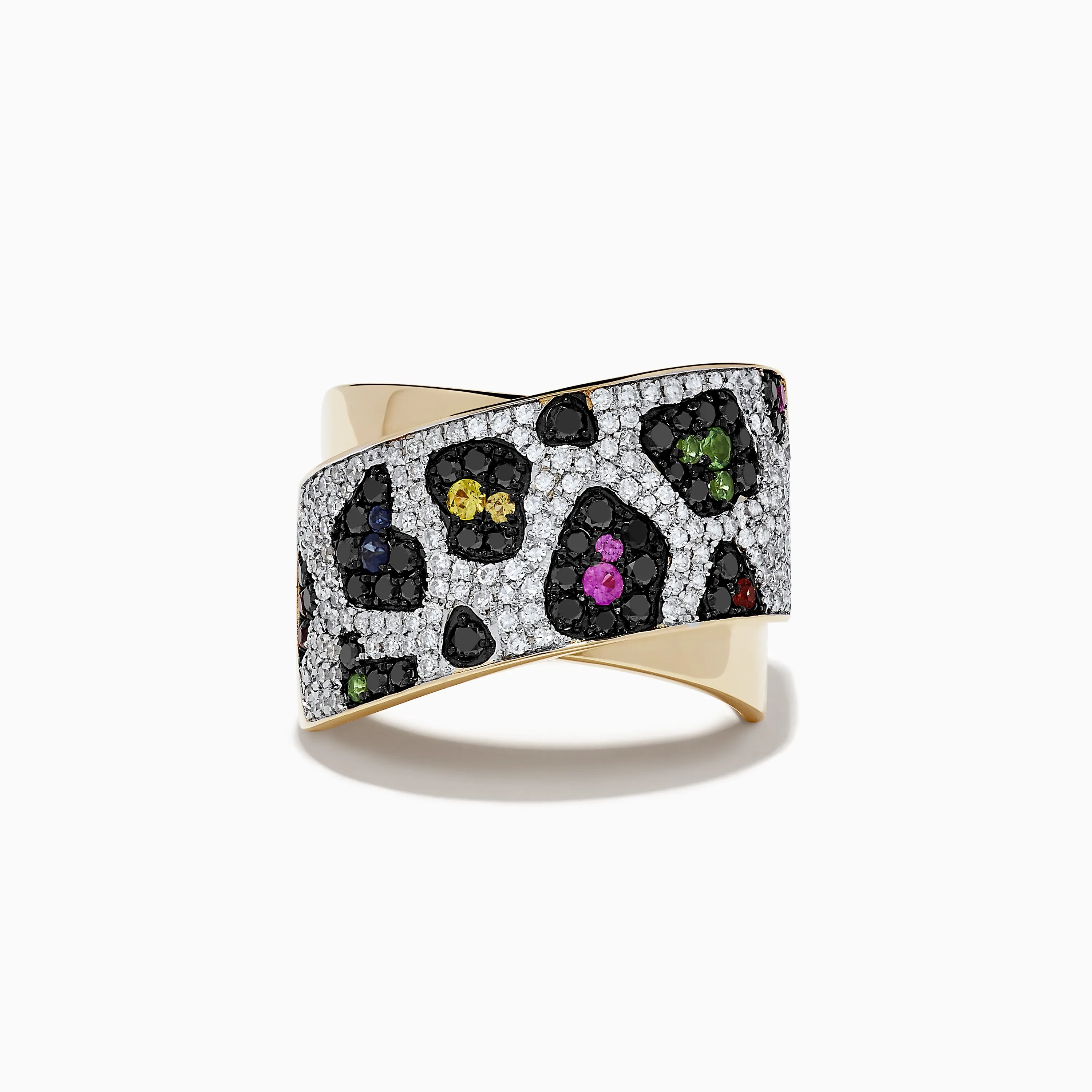Signature 14K Yellow Gold Multi Sapphire, Black and White Diamond Animal Print Ring sold by Effy