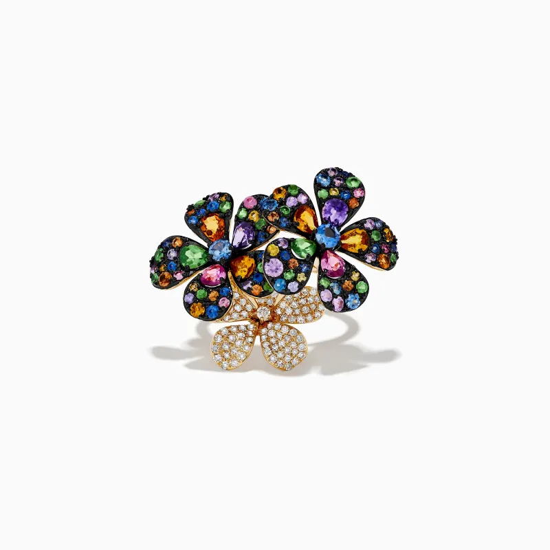 Watercolors 14K Yellow Gold Multi Sapphire & Diamond Flower Ring sold by Effy