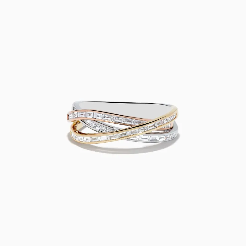 Trio 14K Tri Color Gold Crossover Diamond Band, 0.72 TCW sold by Effy