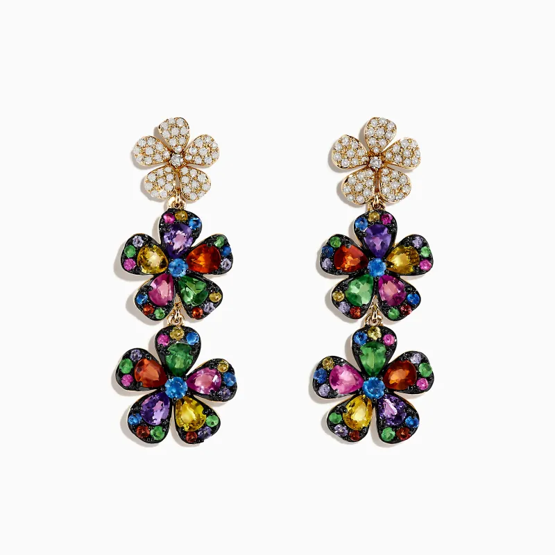 Watercolors 14K Yellow Gold Multi Sapphire Flower Earrings sold by Effy