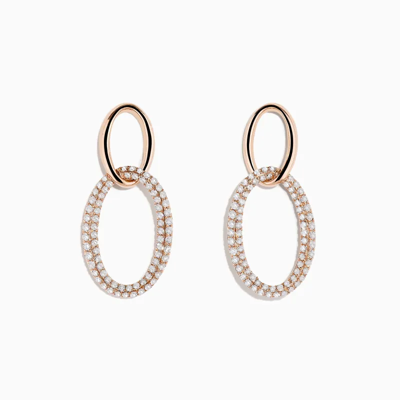 Pave Rose 14K Rose Gold Diamond Interlock Earrings sold by Effy
